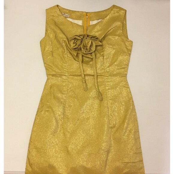 Vintage 60s Gold Metallic Cocktail Wiggle Dress Christmas Holiday  Glam NYE (1) - Picture 15 of 16